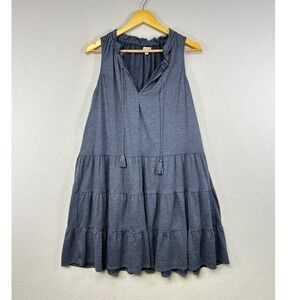 Max Studio Sleeveless Tiered Tassel Tie Neck Dress Blue Size M